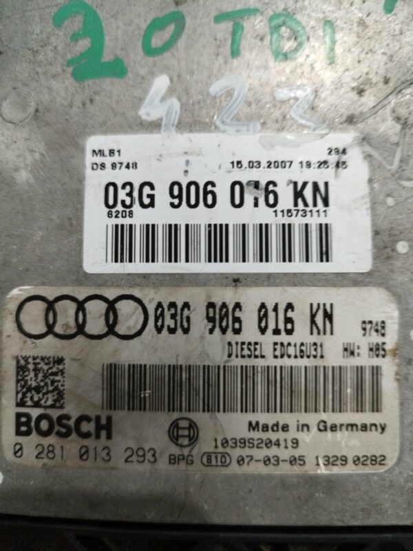 03G906016KN#0281013293# ELEKTRONIKA MOTORA AUDI,Golf,Seat,SKODA,# A4–20TDI
#Ecu procesor Edc16u31 
#423