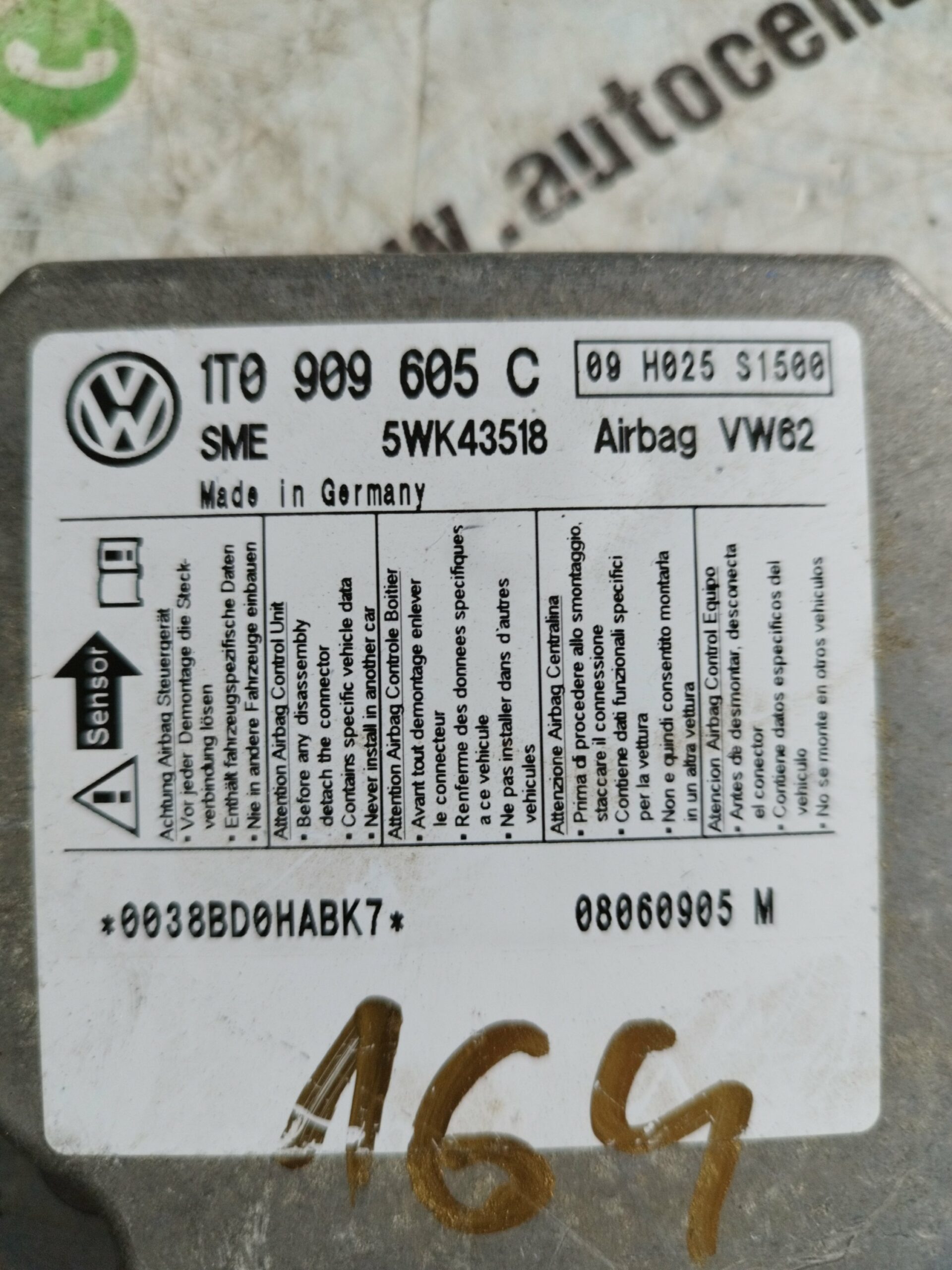 Elektronika airbaga TOURAN 1.9TDI BLS#1T0909605C#5WK43518